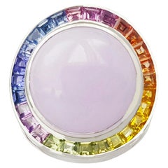 Lavender Jade with Fancy Sapphire Ring set in 18K White Gold Settings