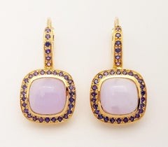 Lavender Jade with Purple Sapphire Earrings set in 18K Gold Settings