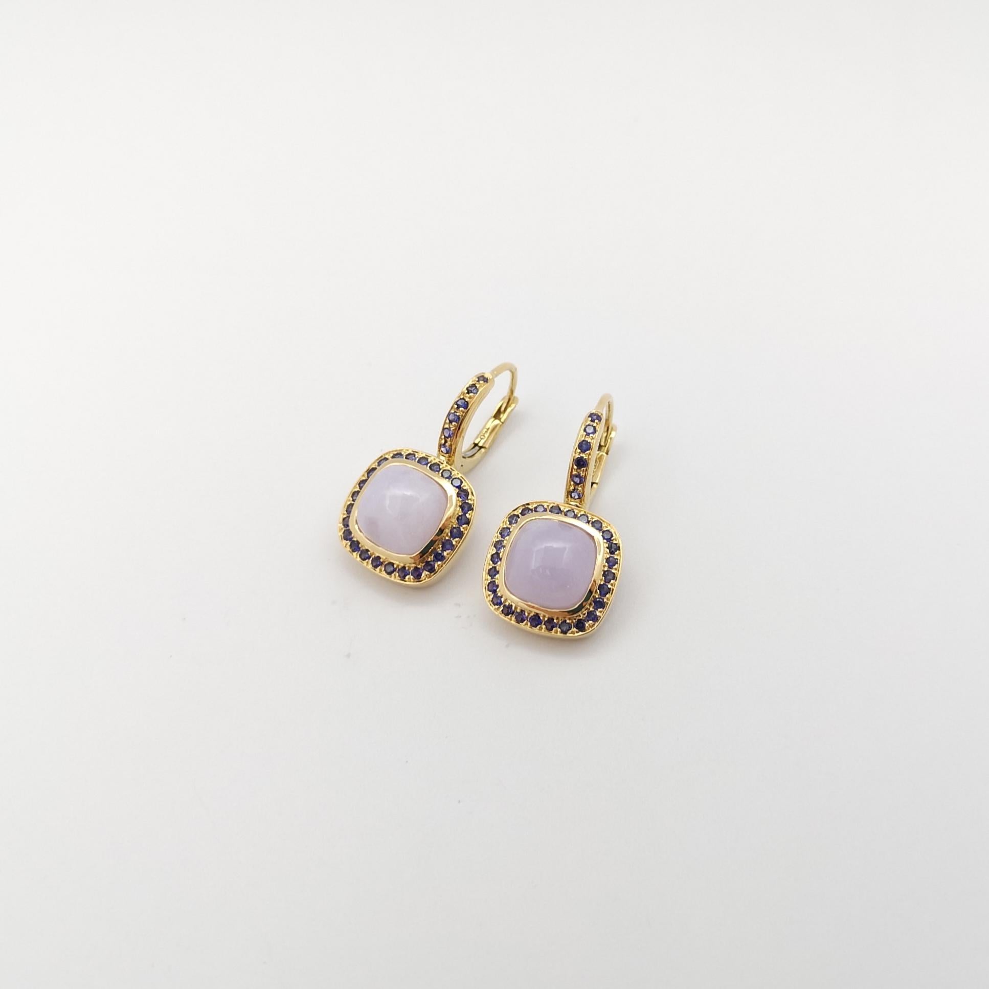 Women's Lavender Jade with Purple Sapphire Earrings set in 18K Gold Settings For Sale