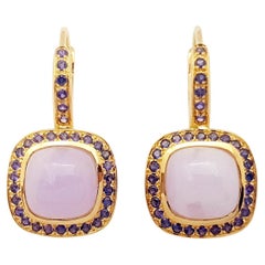 Lavender Jade with Purple Sapphire Earrings set in 18K Gold Settings