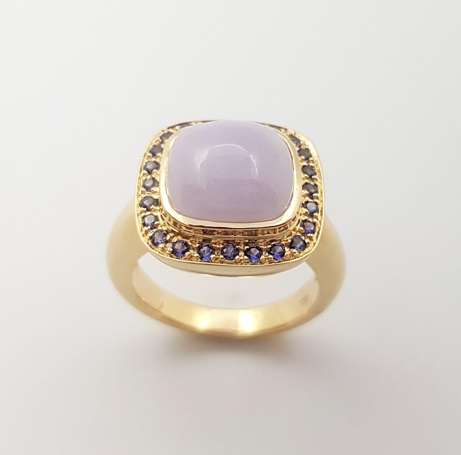 Lavender Jade with Purple Sapphire Ring set in 18k Gold Settings For Sale 4