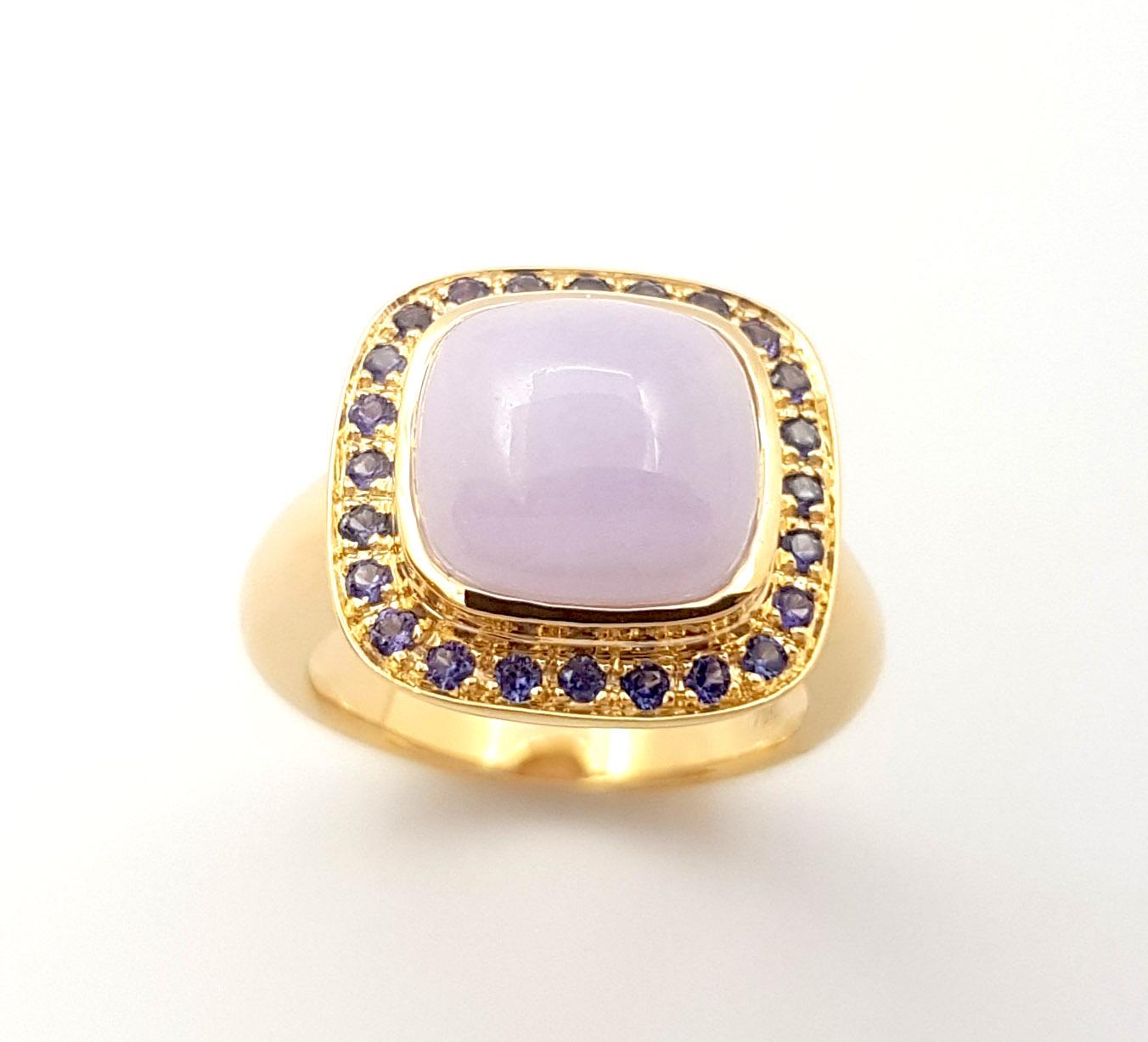 Lavender Jade with Purple Sapphire Ring set in 18k Gold Settings For Sale 5