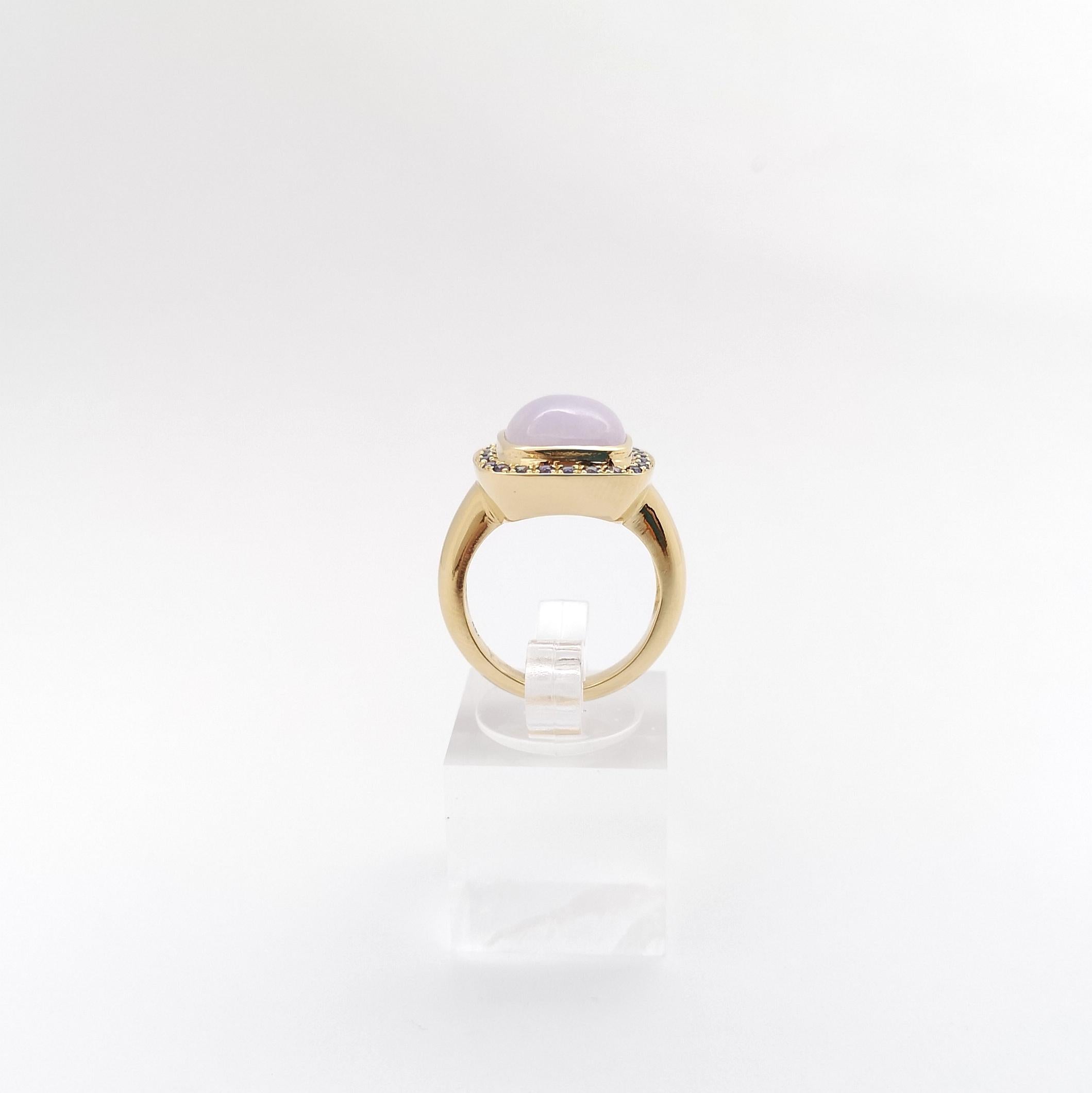 Lavender Jade with Purple Sapphire Ring set in 18k Gold Settings For Sale 6