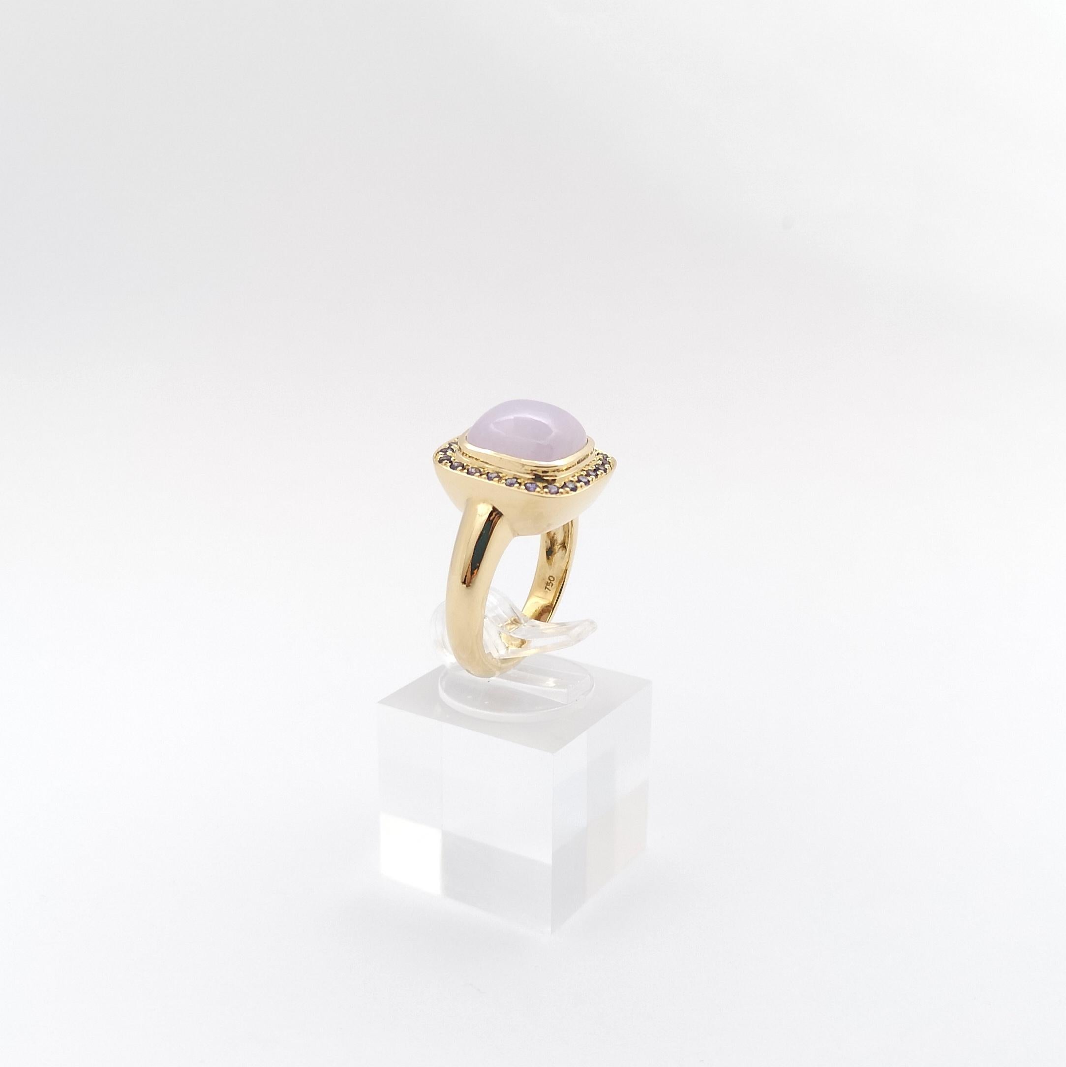 Lavender Jade with Purple Sapphire Ring set in 18k Gold Settings For Sale 7