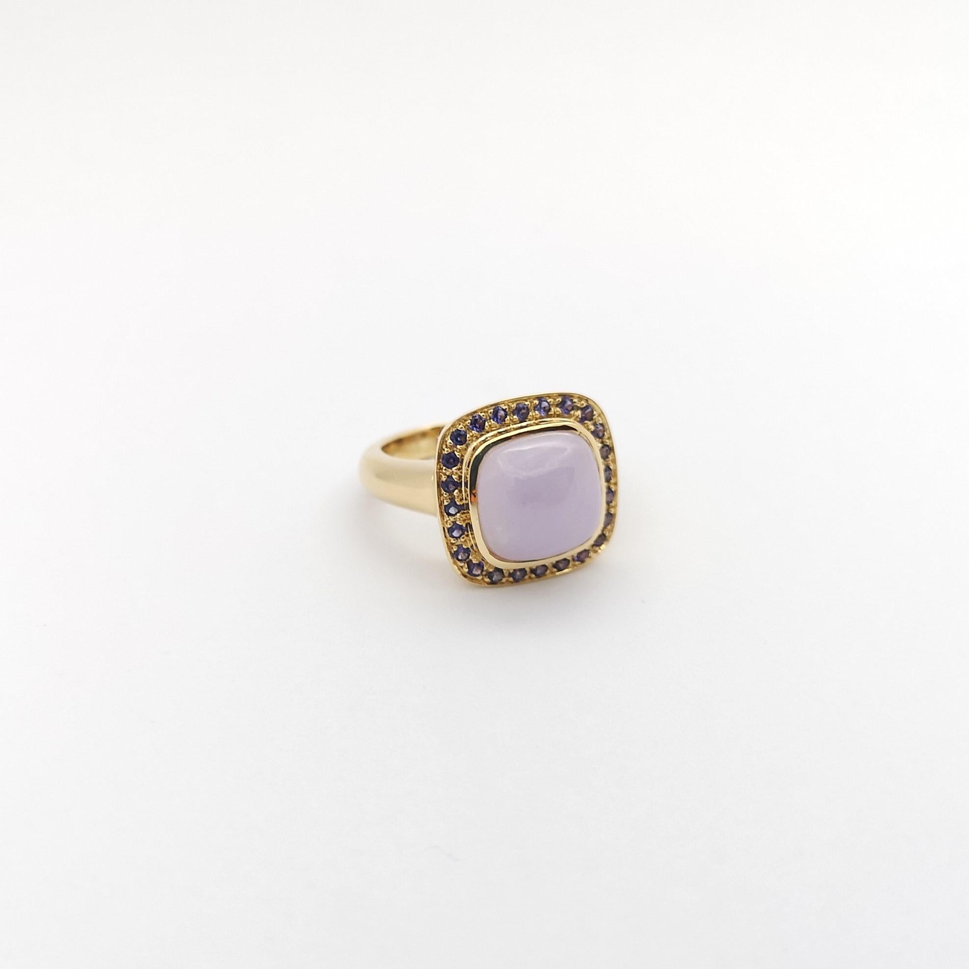 Lavender Jade with Purple Sapphire Ring set in 18k Gold Settings For Sale 9
