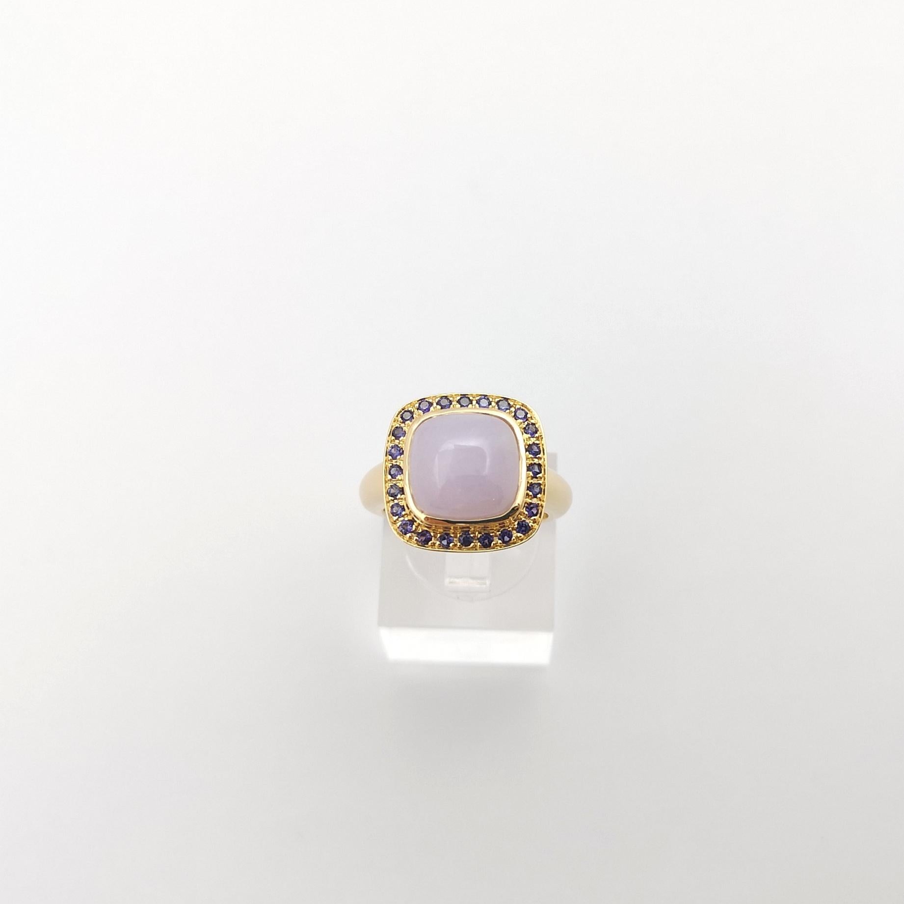 Lavender Jade with Purple Sapphire Ring set in 18k Gold Settings For Sale 2