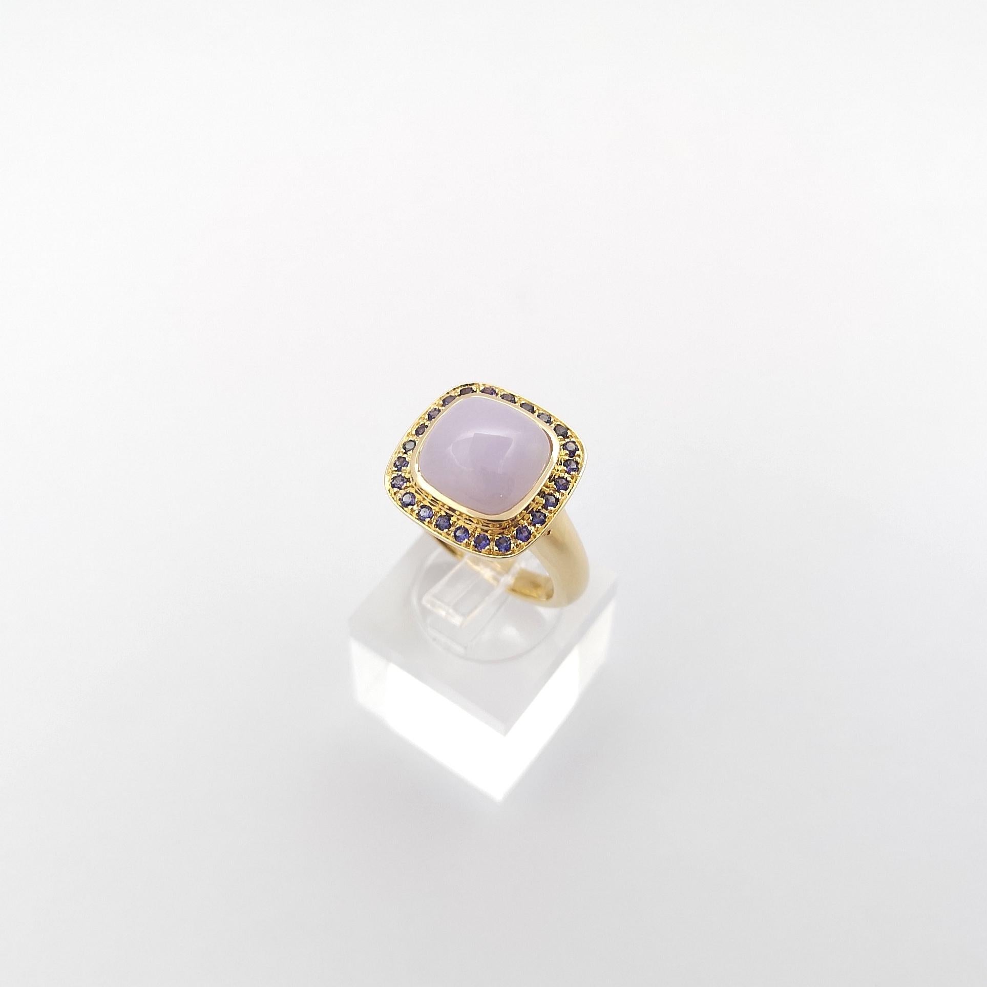 Lavender Jade with Purple Sapphire Ring set in 18k Gold Settings For Sale 3
