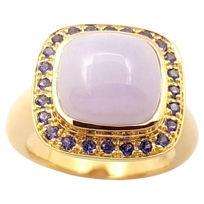 Lavender Jade with Purple Sapphire Ring set in 18k Gold Settings For Sale
