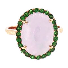 Lavender Jade with Tsavorite Ring set in 18K Rose Gold Settings