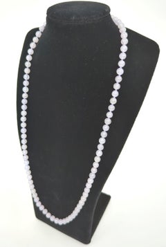 Lavender Jadeite 24" Beaded Necklace A-Grade 14k White Gold Ball Safety Clasp 88