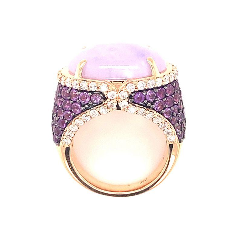 Brilliant Cut Lavender Jadeite, Amethyst and Diamond 18K Rose Gold Cocktail Ring For Sale