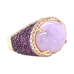 Anillo de cóctel de jadeíta lavanda, amatista y diamante de oro rosa de 18 quilates