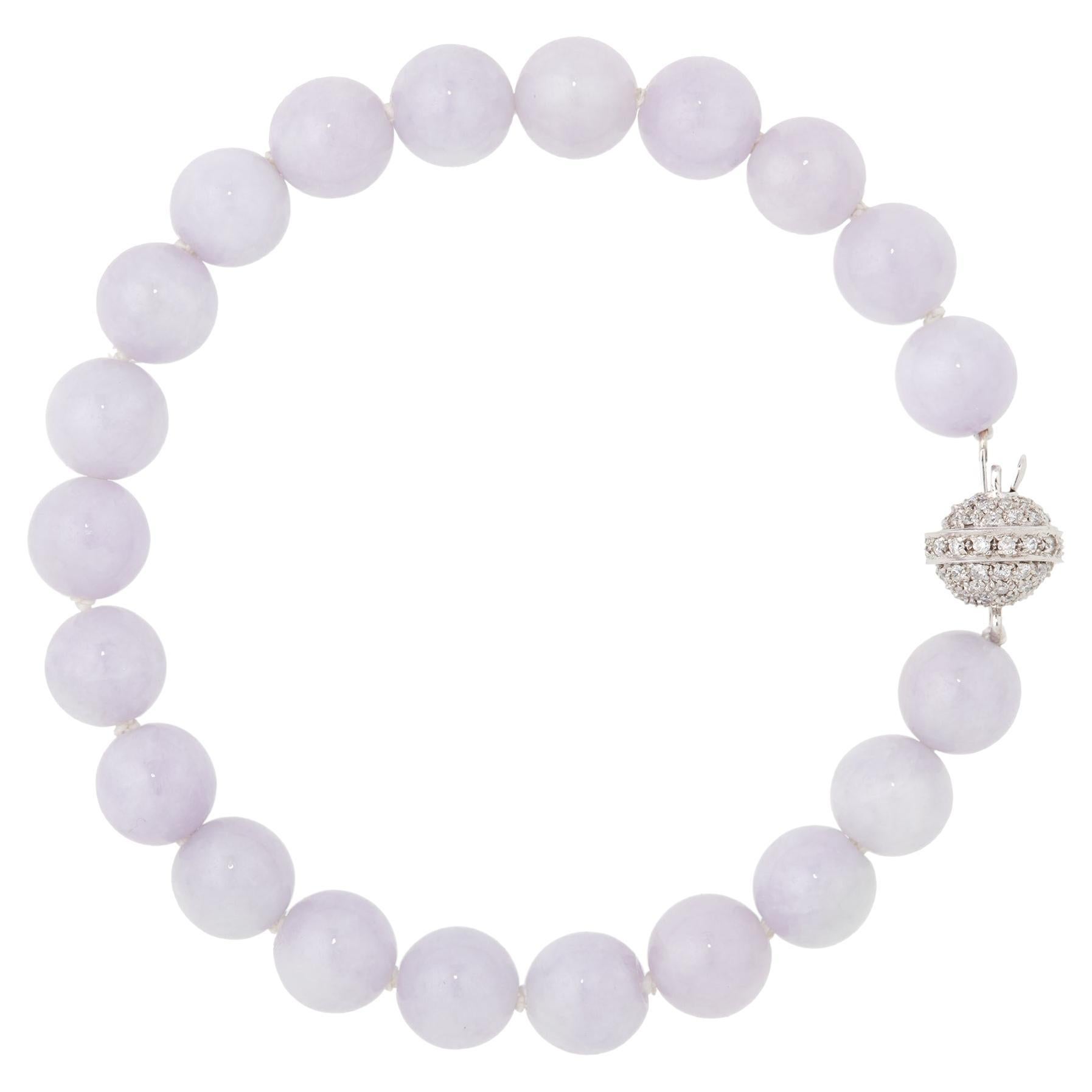Lavender Jadeite Bracelet with 18 Karat White Gold & 0.56 Carat Diamond Clasp For Sale