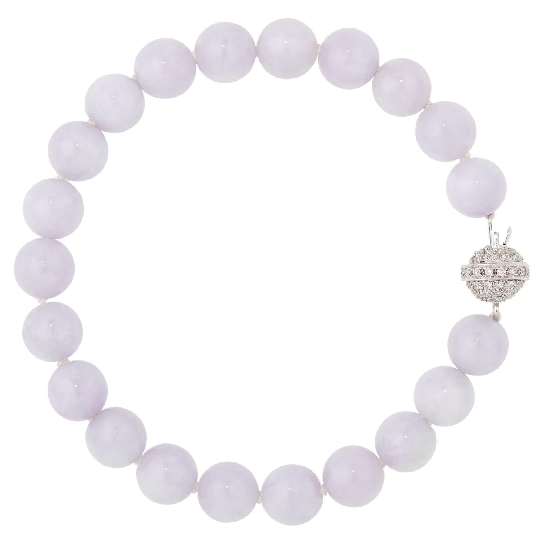 Lavender Jadeite Bracelet with 18 Karat White Gold & 0.56 Carat Diamond Clasp