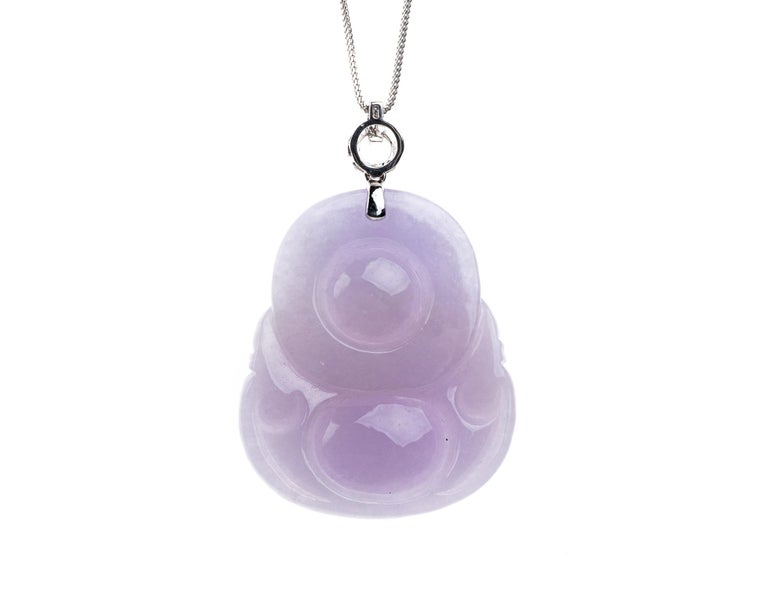 Lavender Jadeite Jade Buddha and Diamond Pendant, Certified Untreated