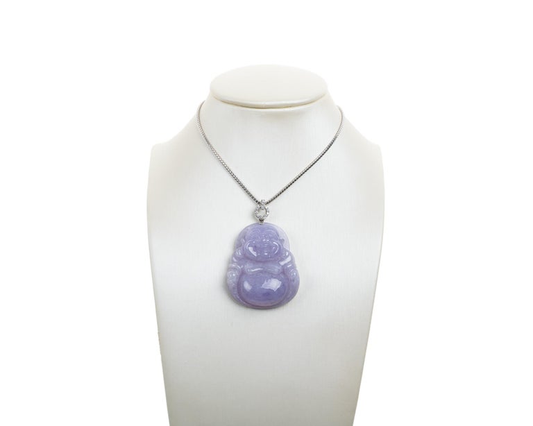 Lavender Jadeite Jade Buddha and Diamond Pendant, Certified Untreated