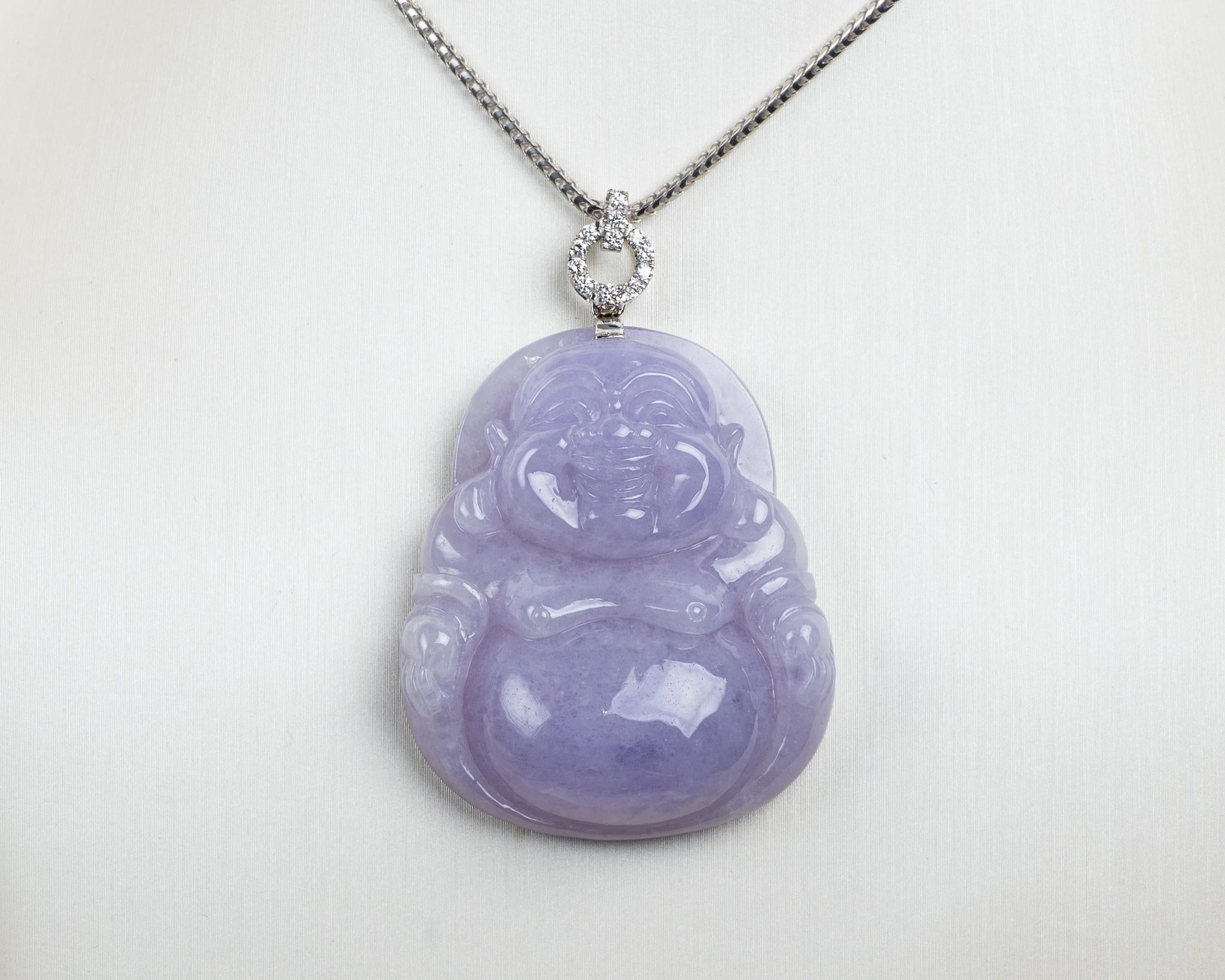 Contemporary Lavender Jadeite Jade Buddha and Diamond Pendant, Certified Untreated