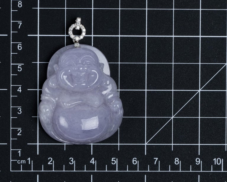 Lavender Jadeite Jade Buddha and Diamond Pendant, Certified Untreated