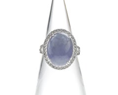 Ring mit lavendelfarbenem Jadeit, Jade-Cabochon und Halo-Diamant, zertifiziert unbehandelt