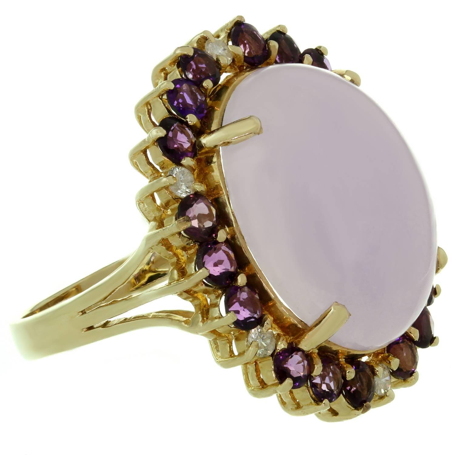 Women's Lavender Jadeite Jade Diamond Amethyst Yellow Gold Ring For Sale