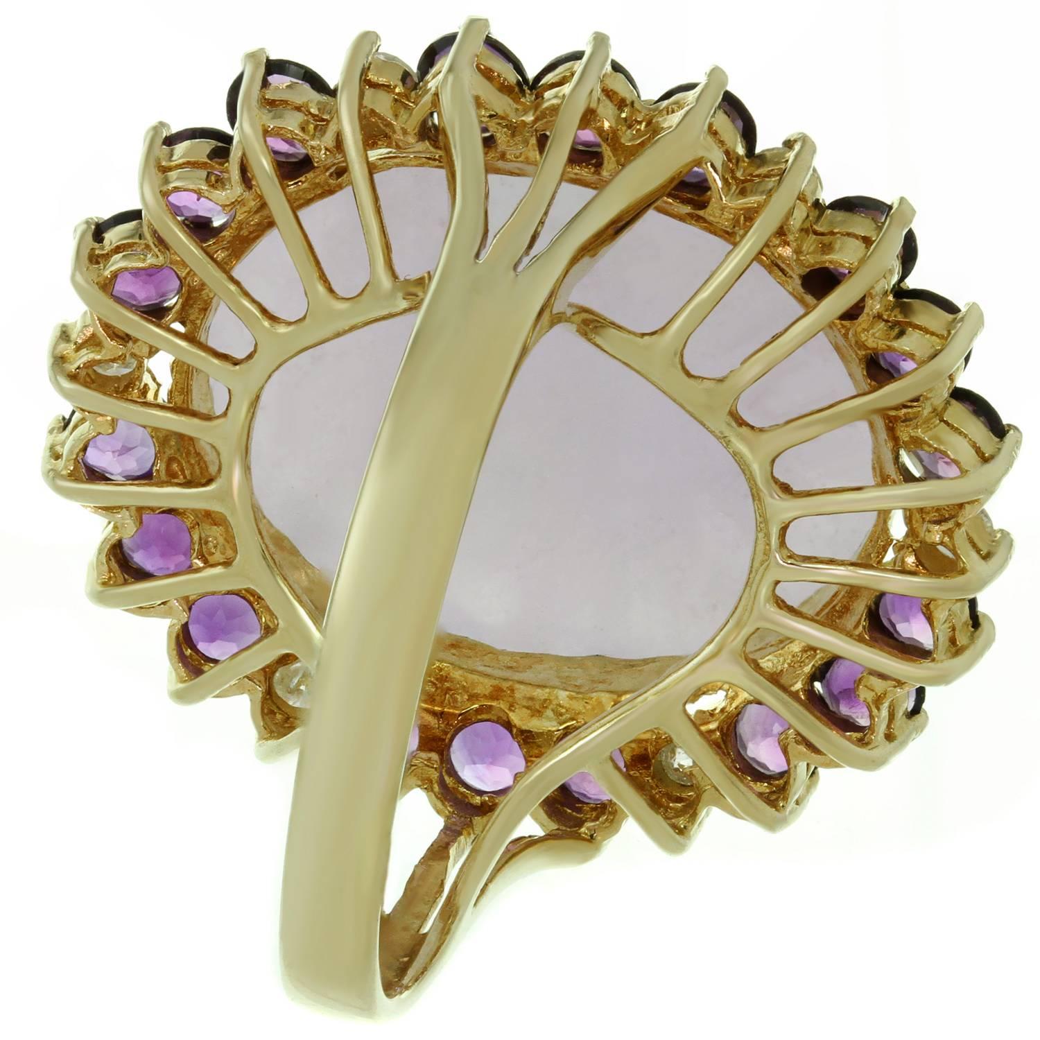 Lavender Jadeite Jade Diamond Amethyst Yellow Gold Ring For Sale 2