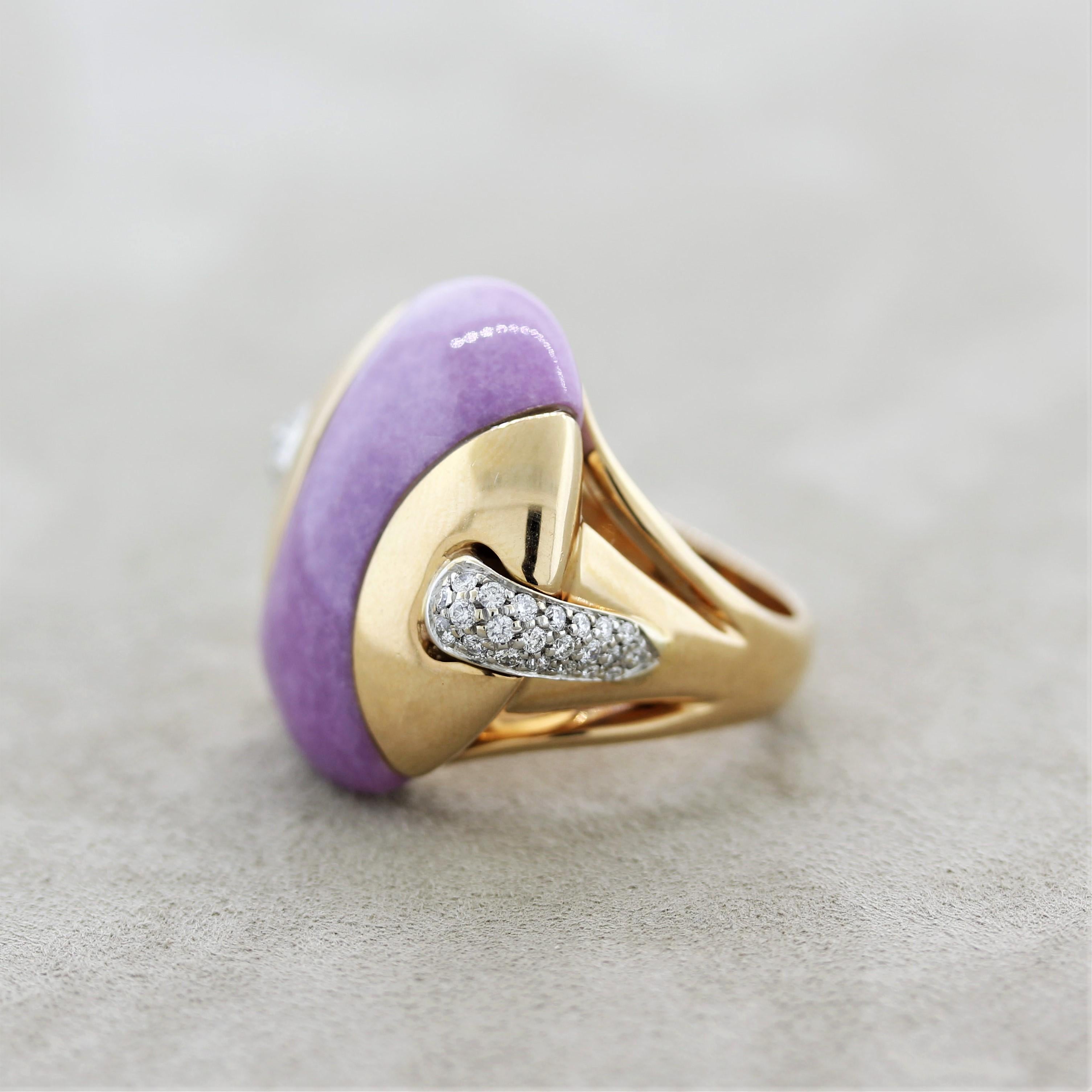 Mixed Cut Lavender Jadeite Jade Diamond Gold Cocktail Ring