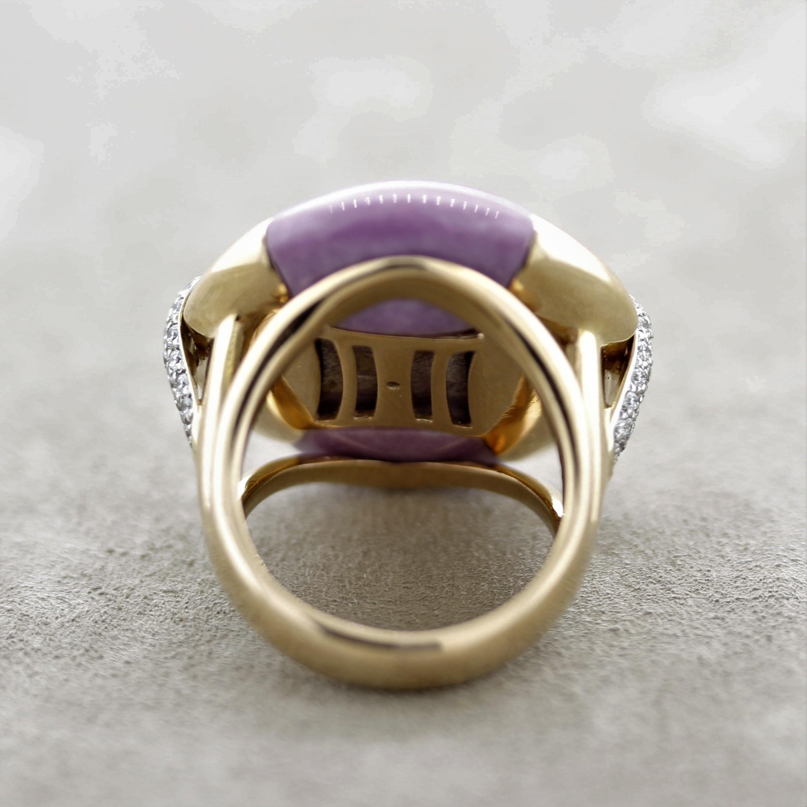 Lavender Jadeite Jade Diamond Gold Cocktail Ring In New Condition In Beverly Hills, CA