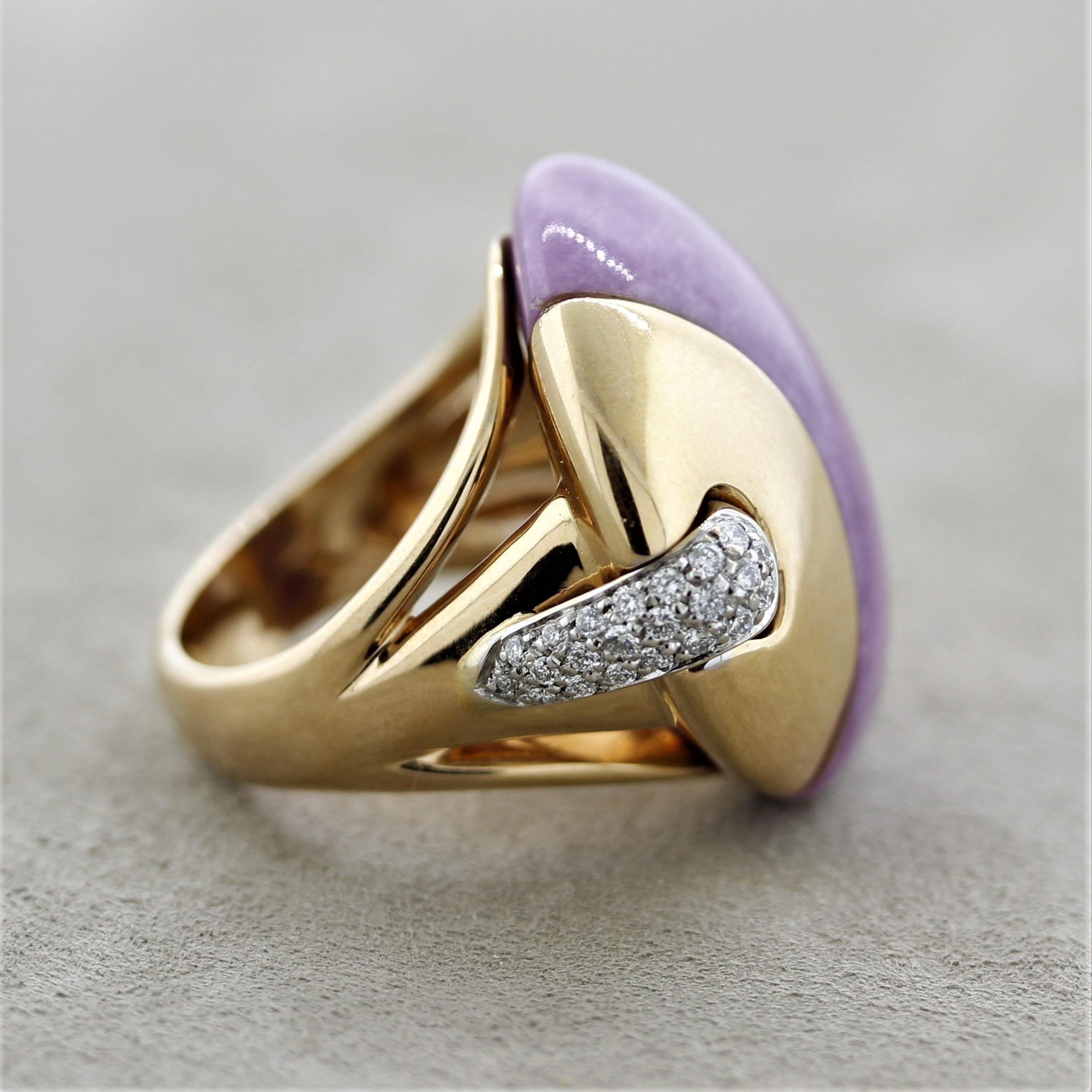 Women's Lavender Jadeite Jade Diamond Gold Cocktail Ring