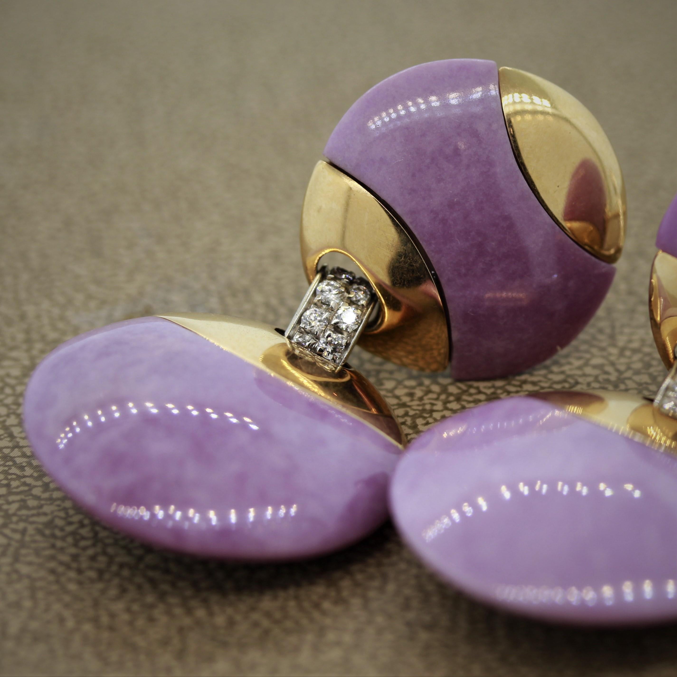 Lavendel Jadeit Jade Diamant Gold Scheibe Tropfen Ohrringe im Zustand „Neu“ im Angebot in Beverly Hills, CA