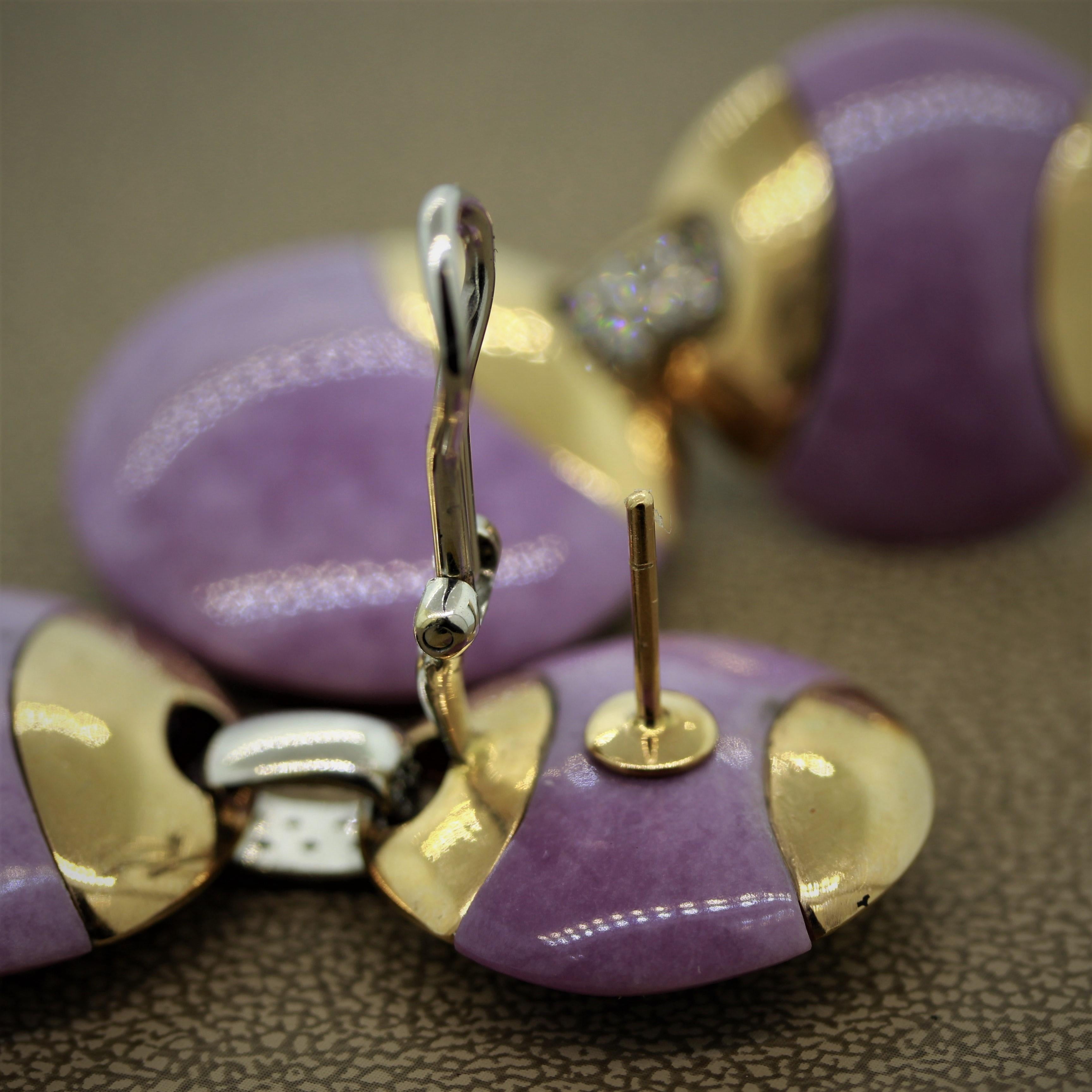 Lavendel Jadeit Jade Diamant Gold Scheibe Tropfen Ohrringe Damen im Angebot