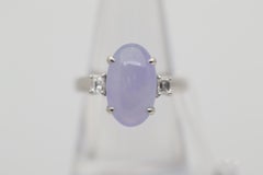 Lavender Jadeite Jade Diamond Platinum 3-Stone Ring