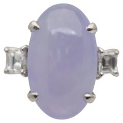 Lavender Jadeite Jade Diamond Platinum 3-Stone Ring