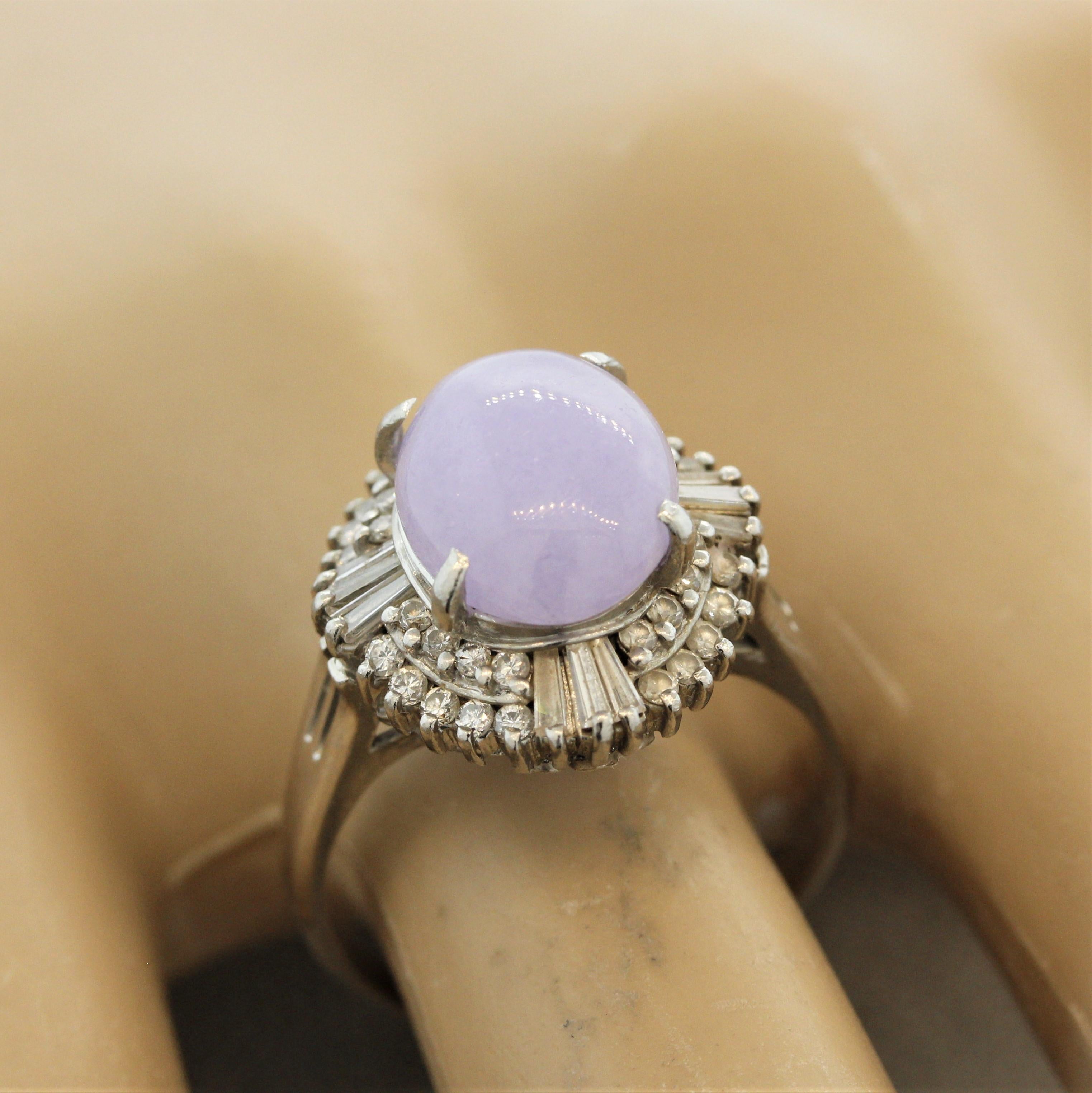 Women's Lavender Jadeite Jade Diamond Platinum Ring