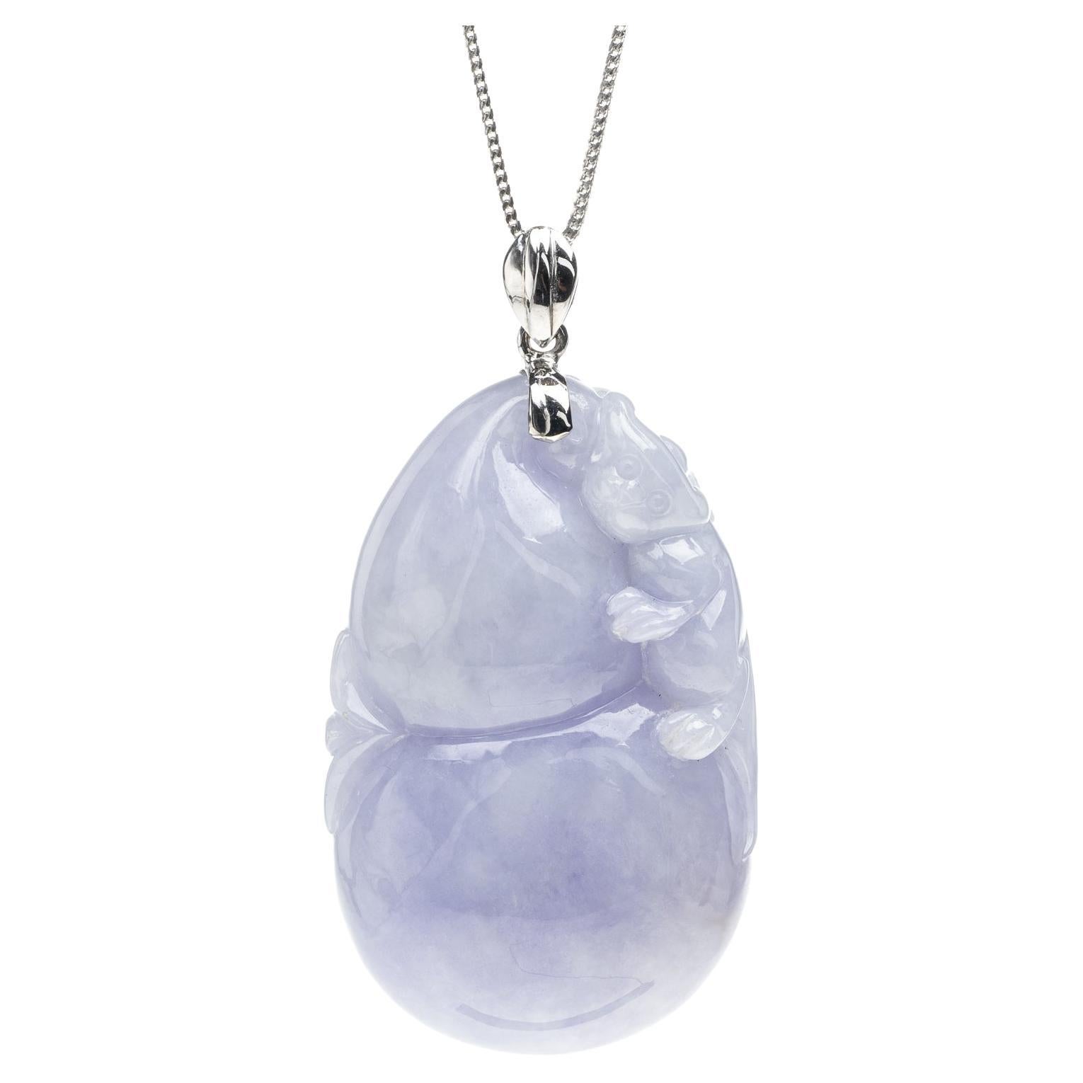 Lavender Jadeite Jade Gourd Pendant, GIA Certified Untreated