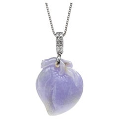 Lavender Jadeite Jade Peach and Diamond Pendant, Certified Untreated