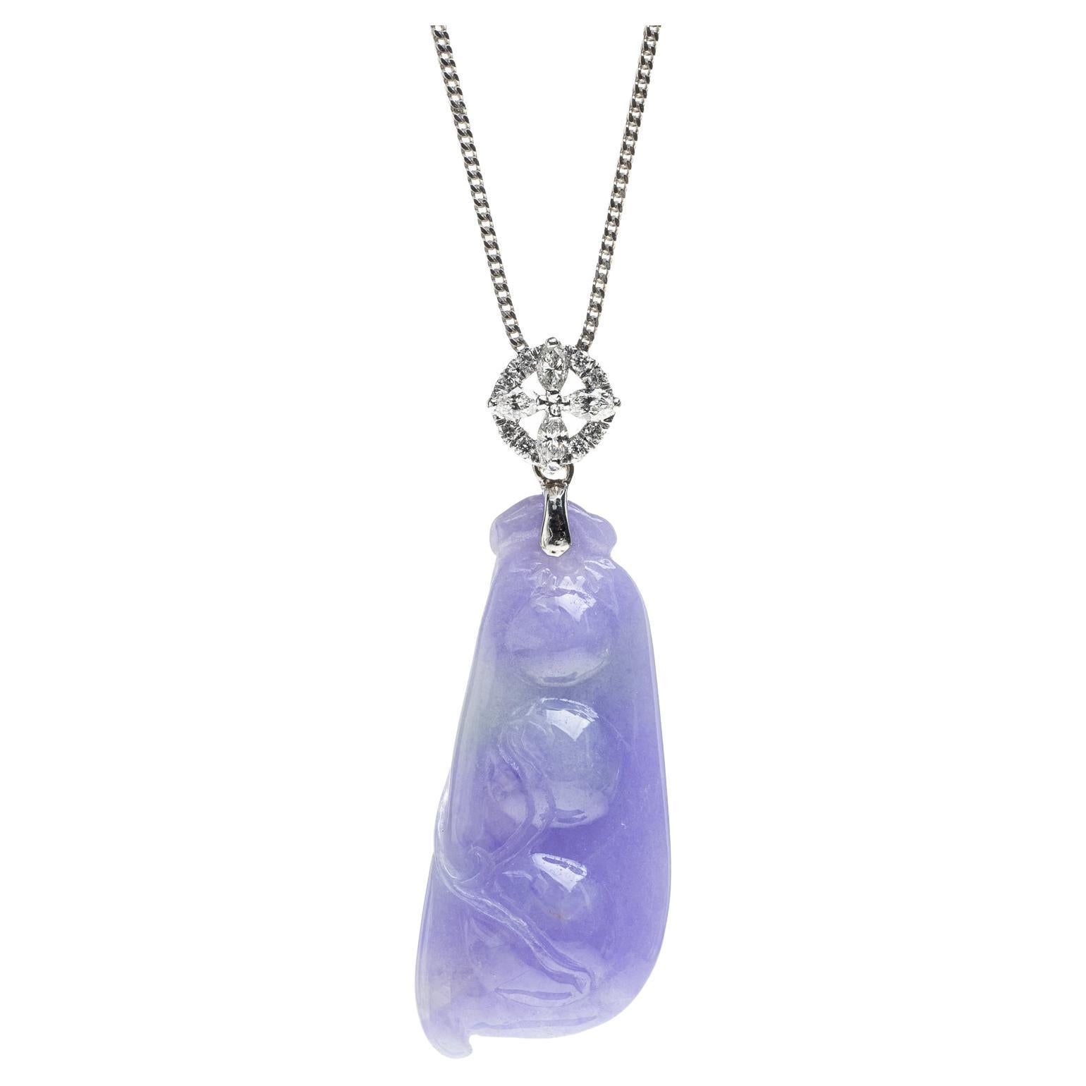 Lavender Jadeite Jade Peapod and Diamond Pendant, Certified Untreated