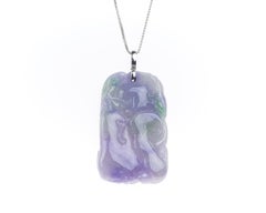 Lavender Jadeite Jade Peony Flower and Diamond Pendant, Certified Untreated