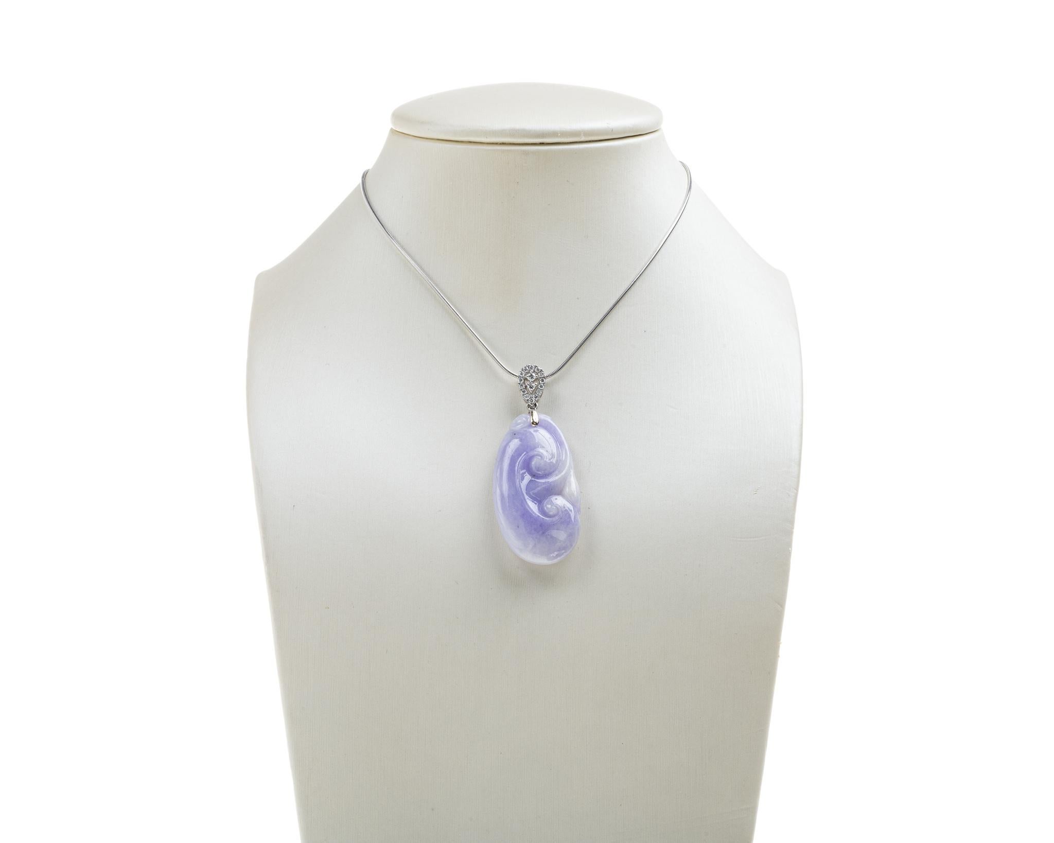 Contemporary Lavender Jadeite Jade Ruyi and Diamond Pendant, Certified Untreated For Sale
