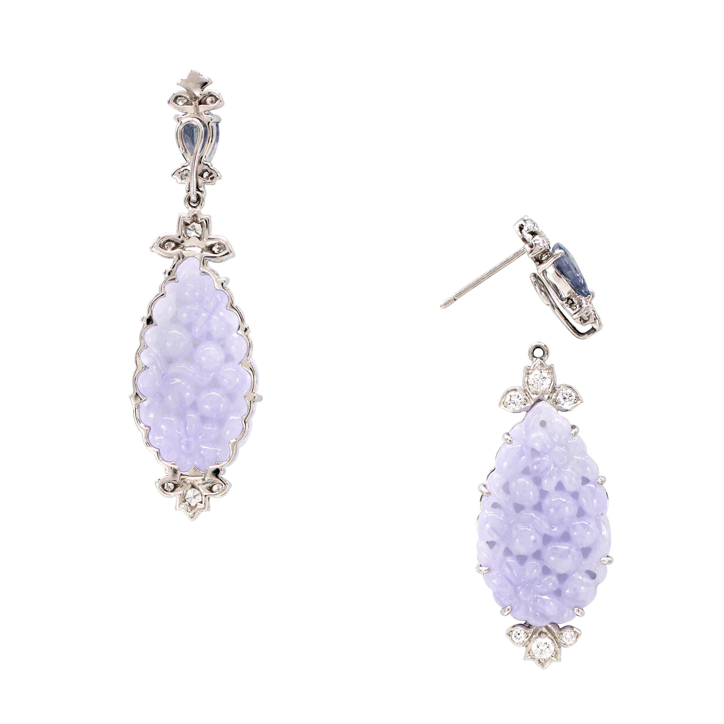 Bona Dea came to mind as the design for these stunning Lavender Jadeite earrings.  She is the Classical Greek Goddess of Women. She was believed to protect women through all of their changes in life. It is no wonder Lavender Jadeite was chosen for