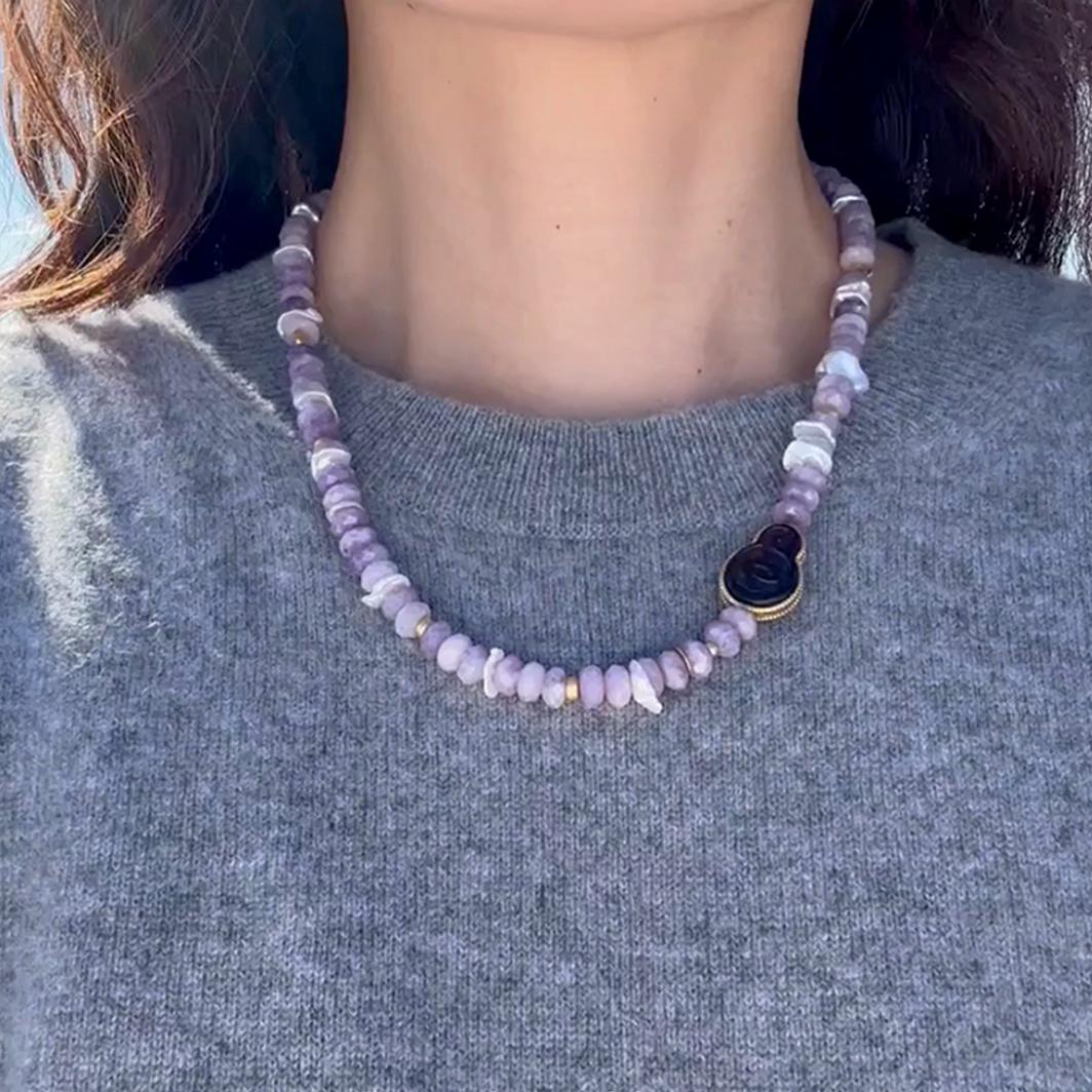 Kunzite Pearl Necklace - by Bombyx House For Sale 4