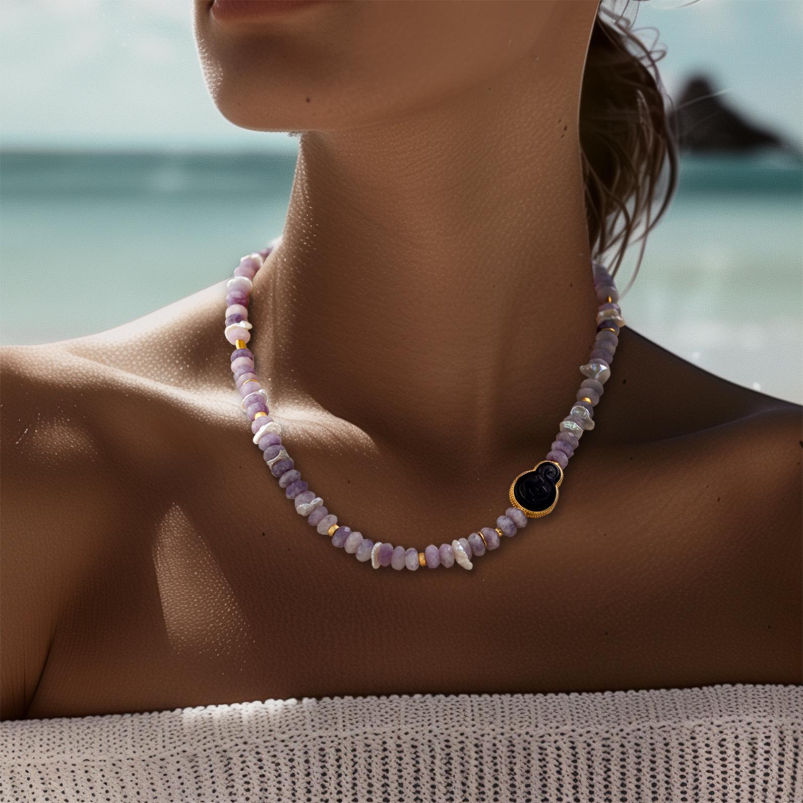 Kunzite Pearl Necklace - by Bombyx House For Sale 3