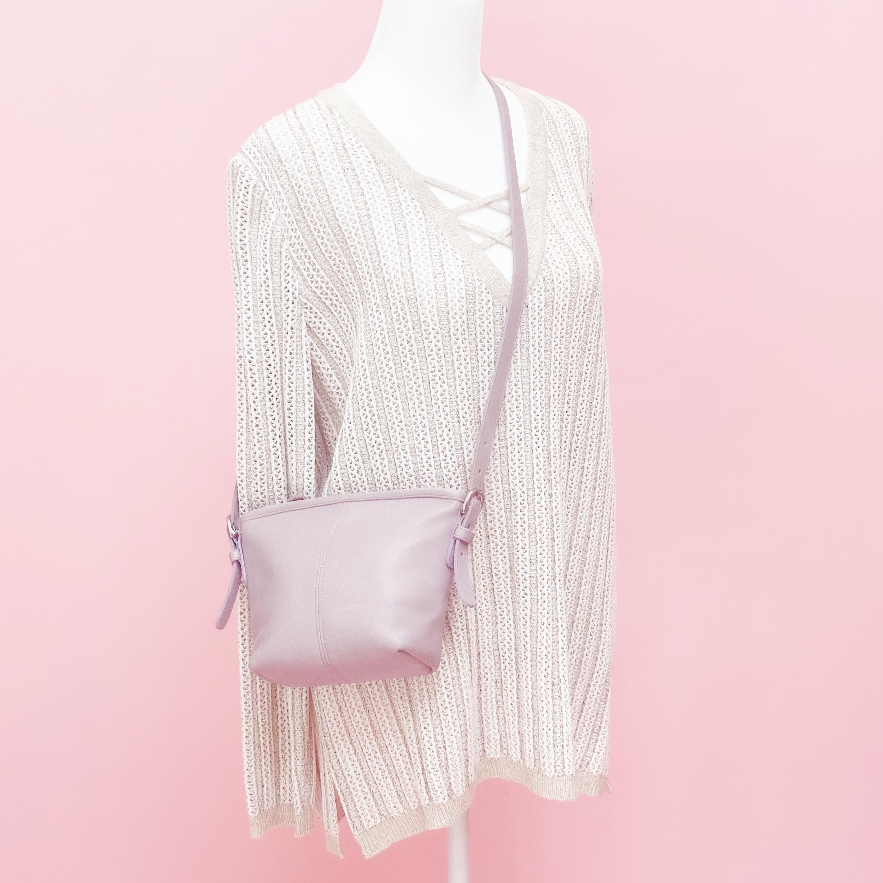 Gray Lavender Leather Crossbody Bag By Coach, 1990s