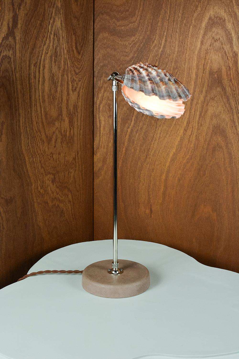 'Lavender Lion's Paw' Table Lamp in Nickel with Natural Scallop Shell Shade For Sale 4
