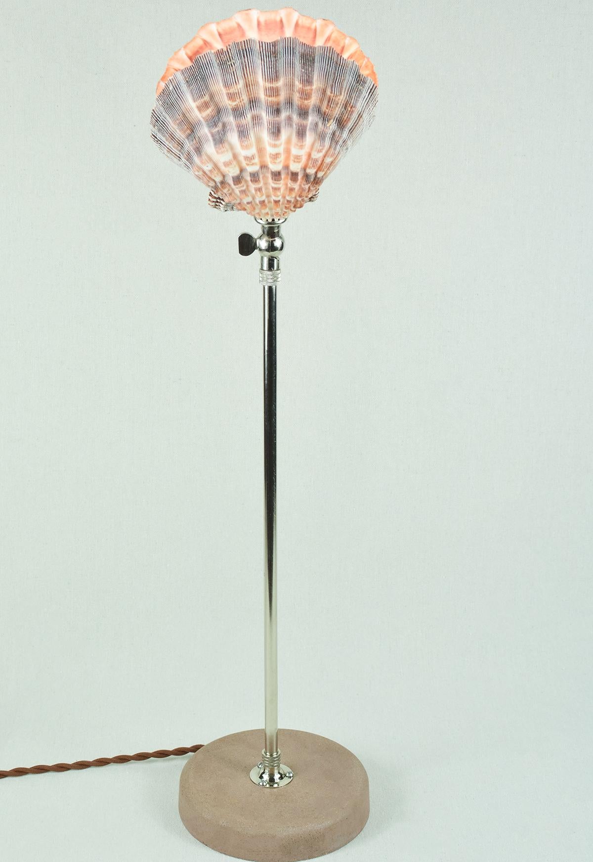 Contemporary 'Lavender Lion's Paw' Table Lamp in Nickel with Natural Scallop Shell Shade For Sale
