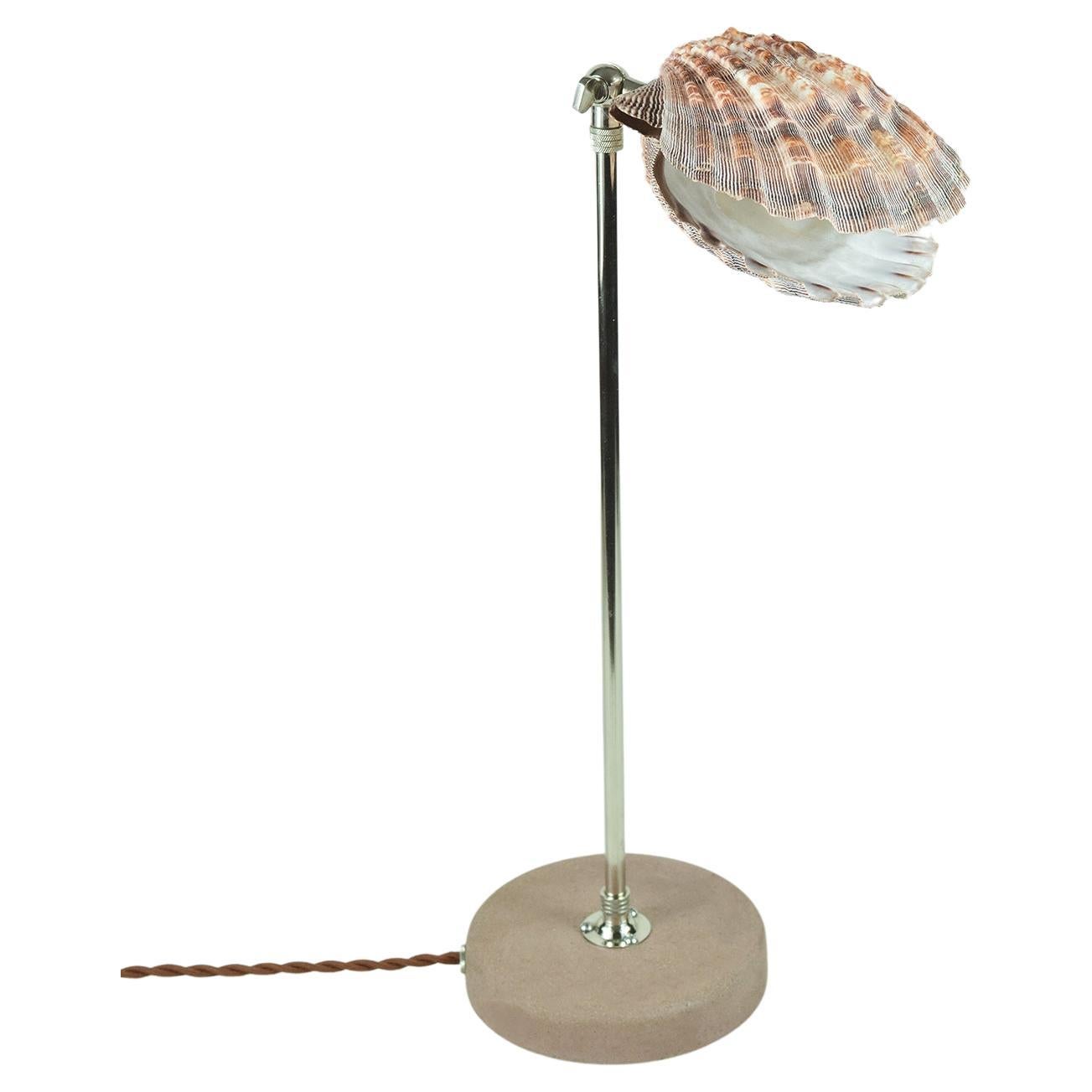 'Lavender Lion's Paw' Table Lamp in Nickel with Natural Scallop Shell Shade For Sale