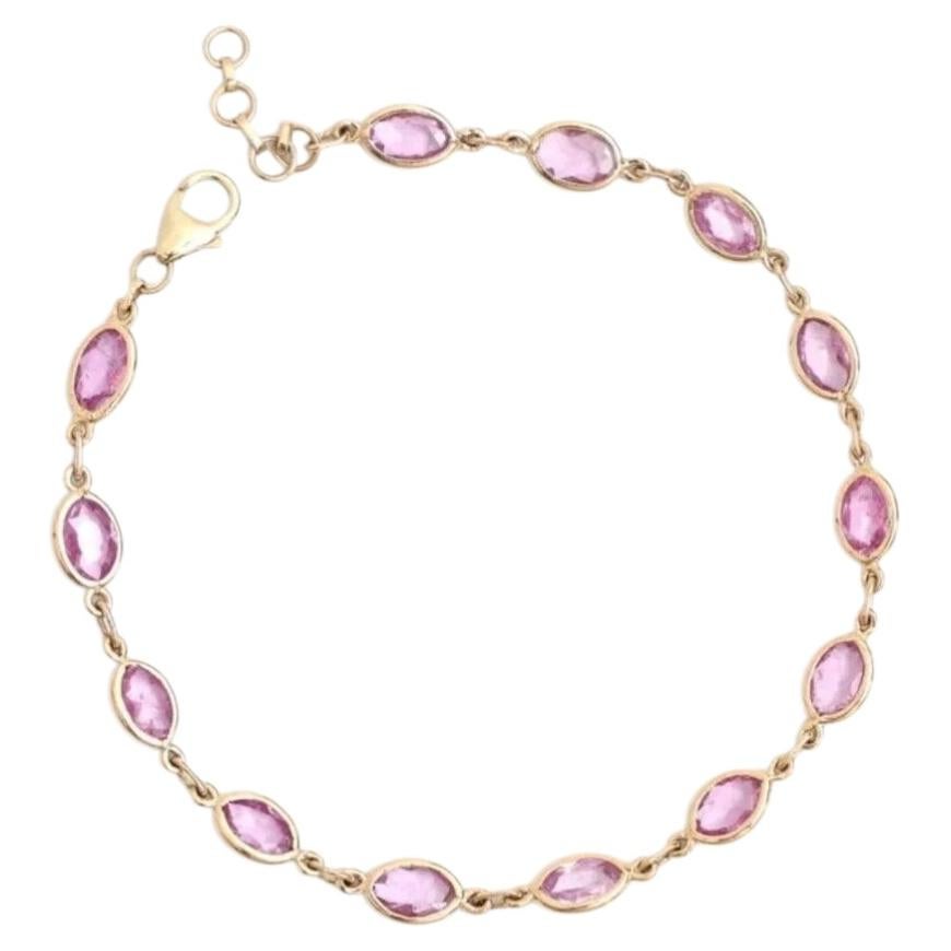 4.80ct Marquise Pink Sapphire Yellow Gold Link Bracelet