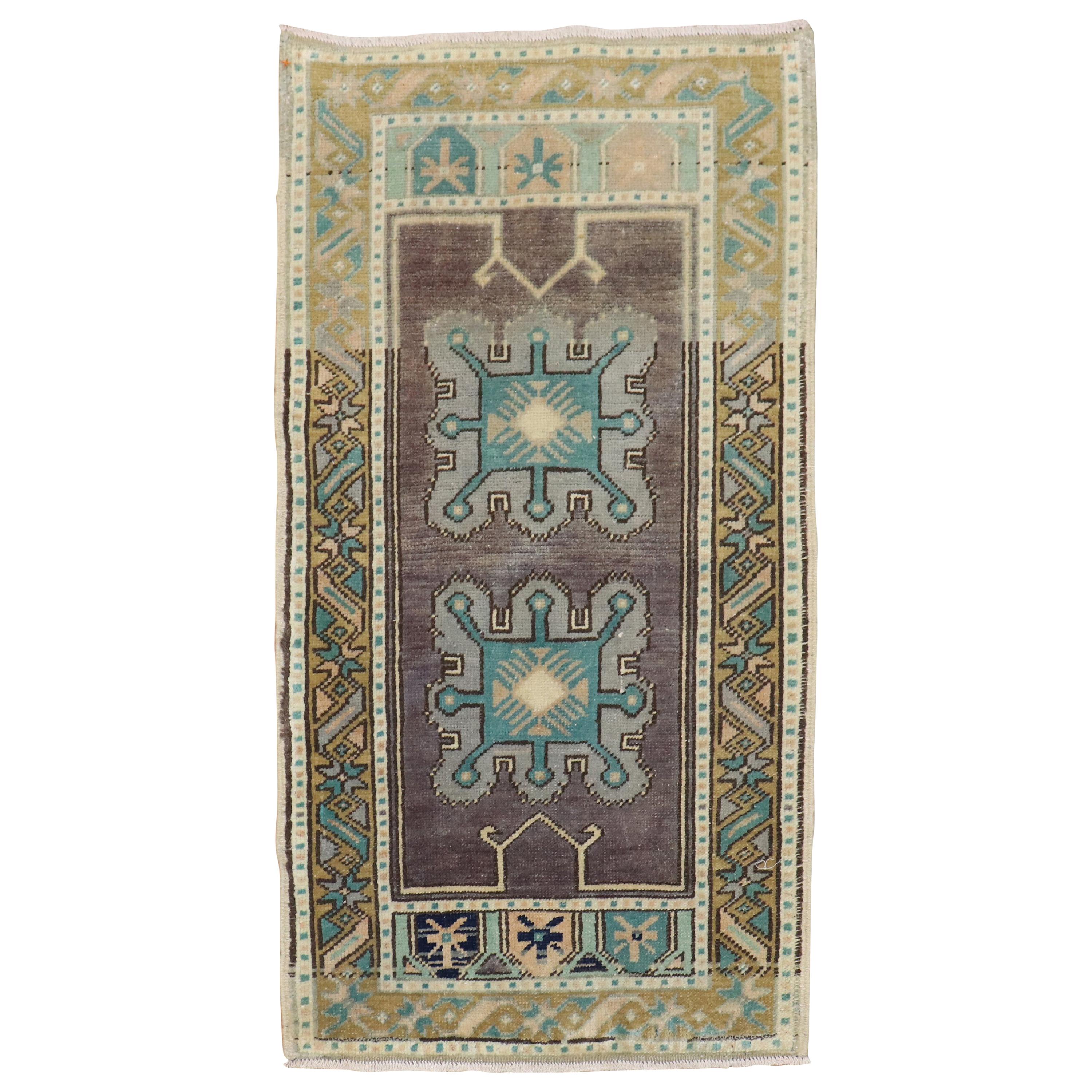 Lavender Mini Size Turkish 20th Century Rug For Sale