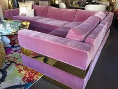 Lavender Mohair and Brass Four-Piece Custom Sectional from Hollywood TV Series