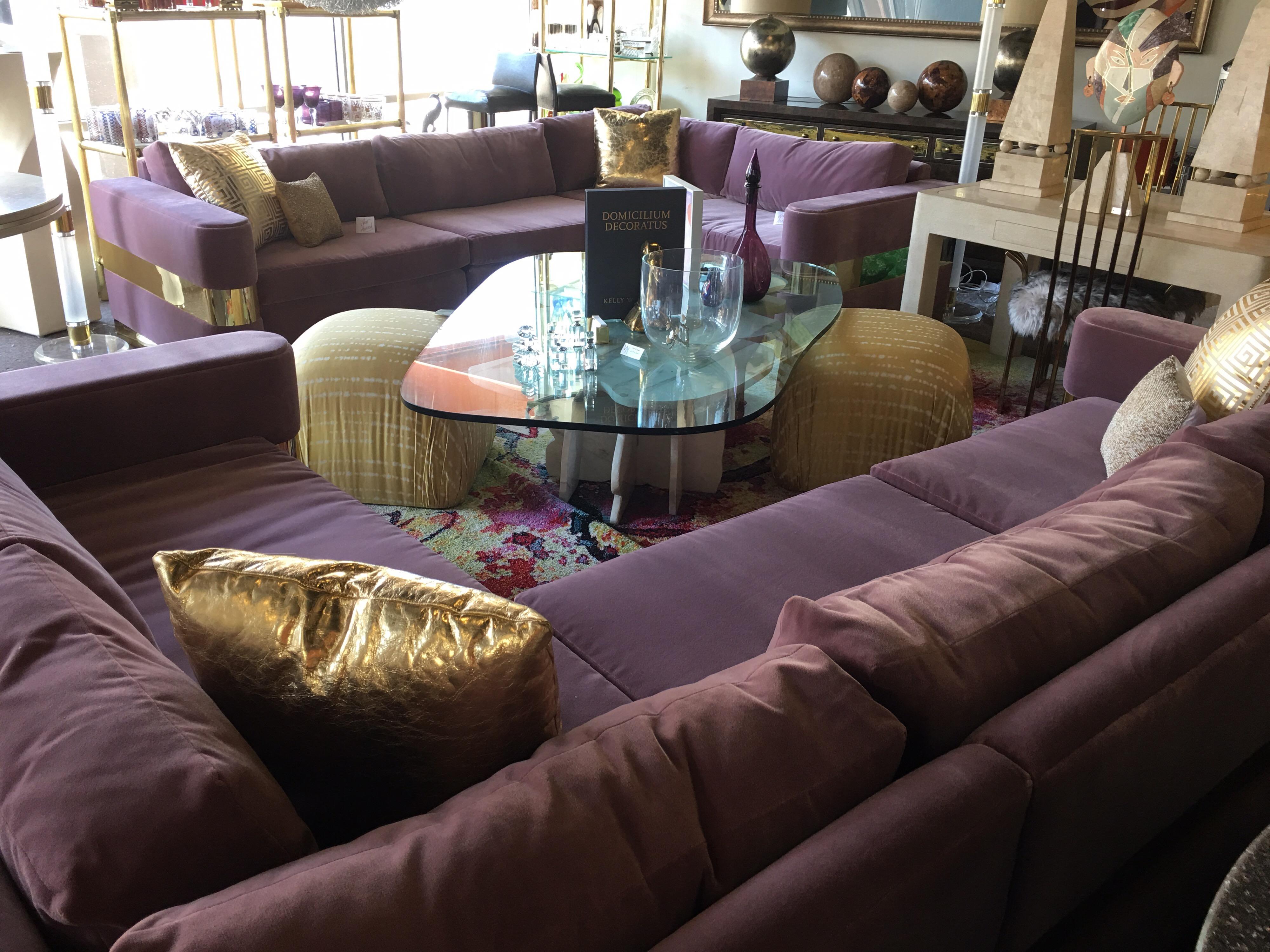 Hollywood Regency Lavender Mohair and Brass Four-Piece Custom Sectional from Hollywood TV Series