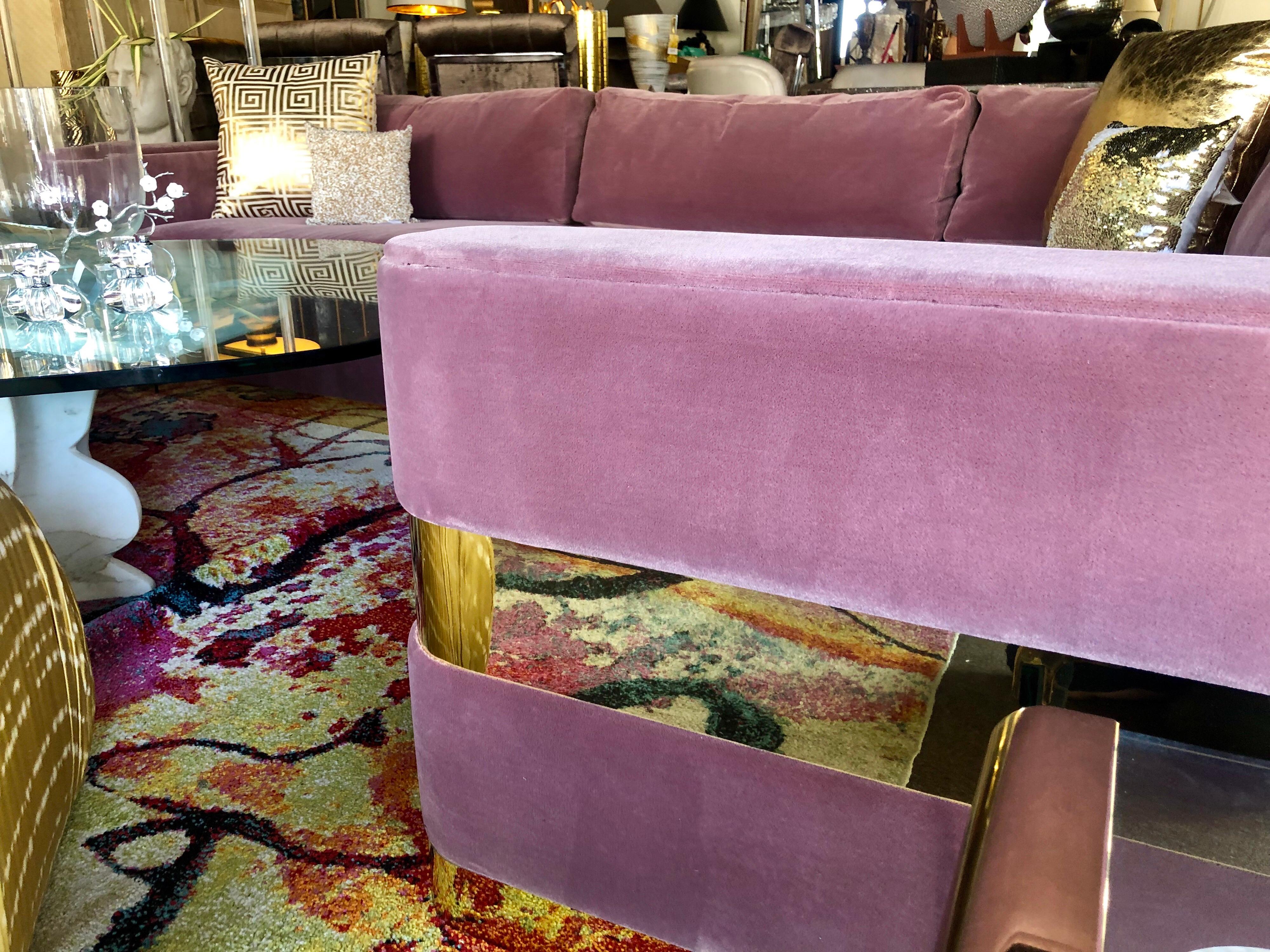 American Lavender Mohair and Brass Four-Piece Custom Sectional from Hollywood TV Series